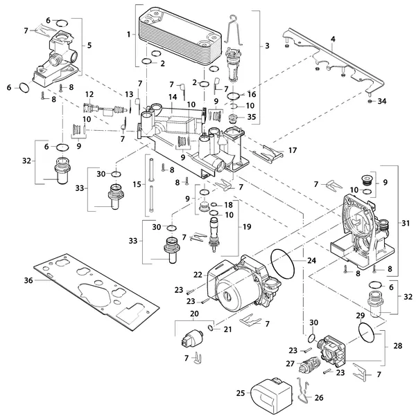 Exploded view Nefit (Bosch) TopLine Compact HRC 30 CW5: Hydroblok