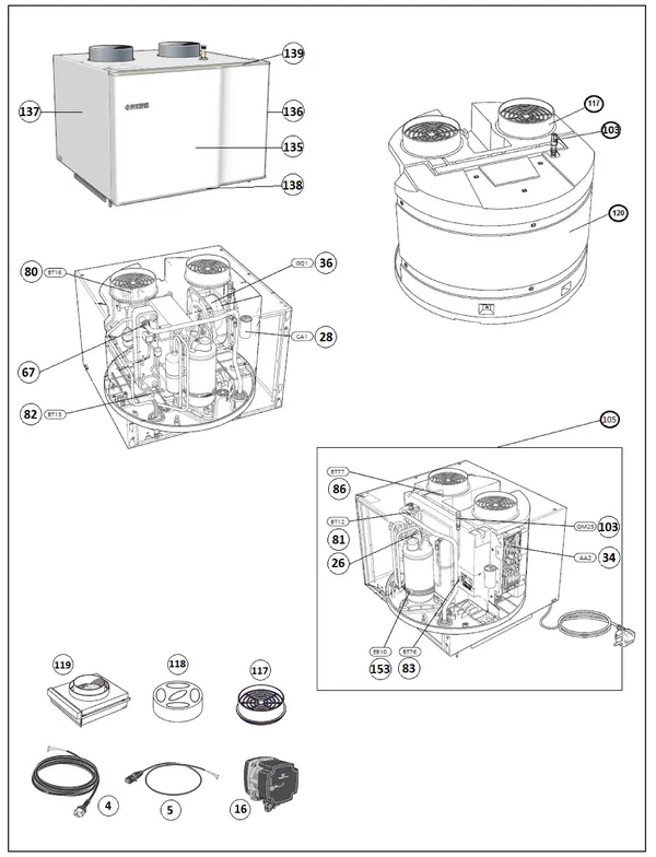 Exploded view Nibe F135 | 066075: Totaaloverzicht