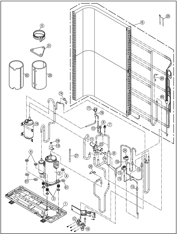 Vue éclatée Panasonic WH-UX12HE8 : Unité extérieure