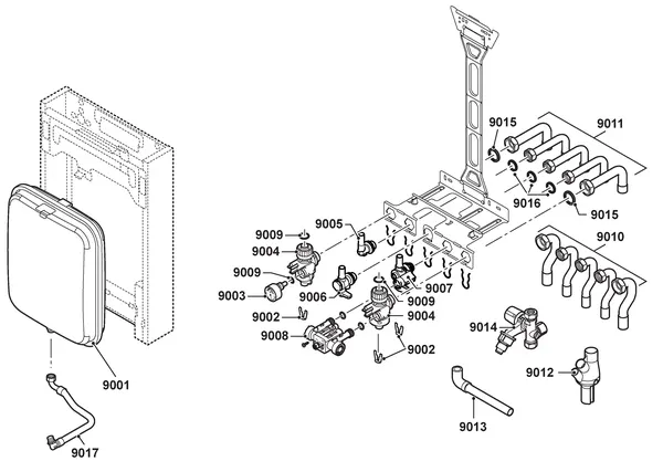 Exploded view Remeha Tzerra Plus M 24C Combi CW3: Montageframe