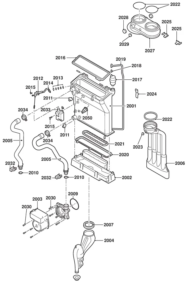Exploded view Remeha Calenta 40C Combi CW5: Wisselaar pomp rookgasafvoer