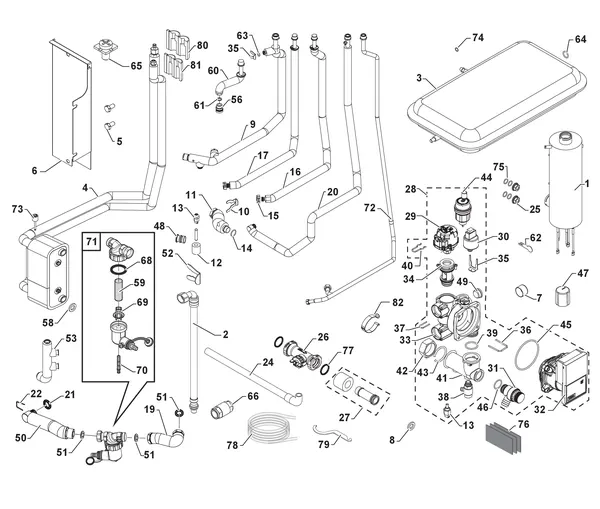 Exploded view Remeha Eria Tower Ace: Hydraulisch circuit