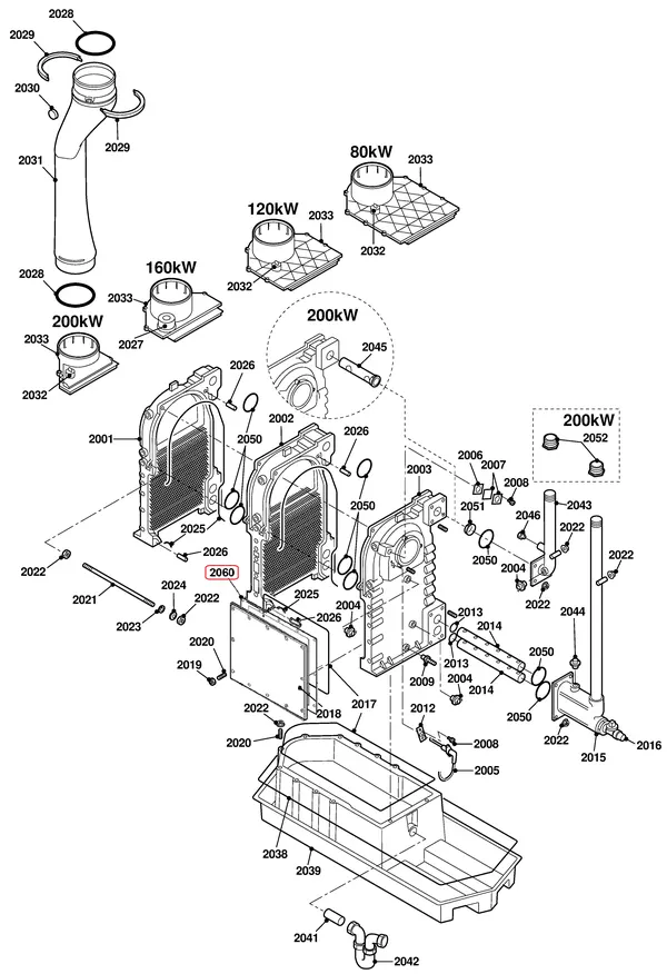 Exploded view Remeha Gas 210 Eco Pro 80/120/160/200 kW: Binnenwerk