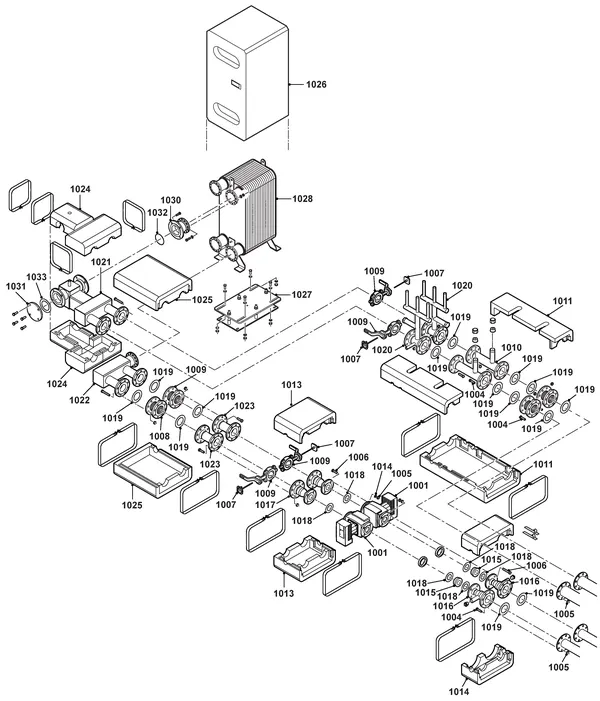 Exploded view Remeha Gas 610 Eco: Aansluitset met platenwisselaar