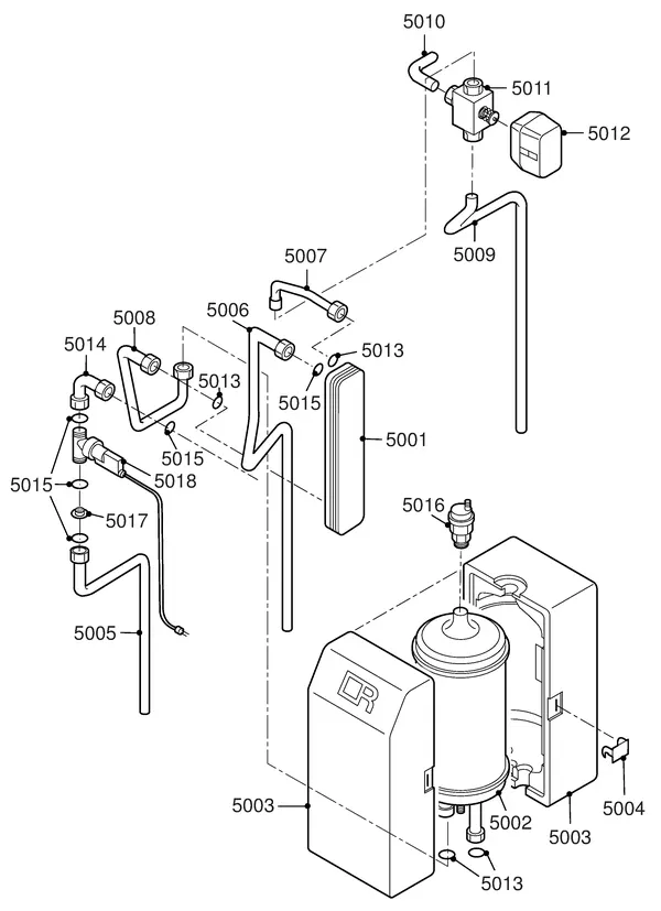 Exploded view Remeha Quinta 25 Combi: Waterzijdig