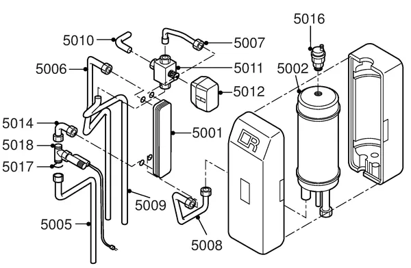 Exploded view Remeha W28 Eco Combi: Waterzijdig