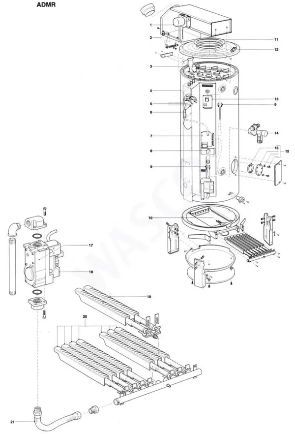 Exploded view A.O. Smith ADMR 135: Totaaloverzicht