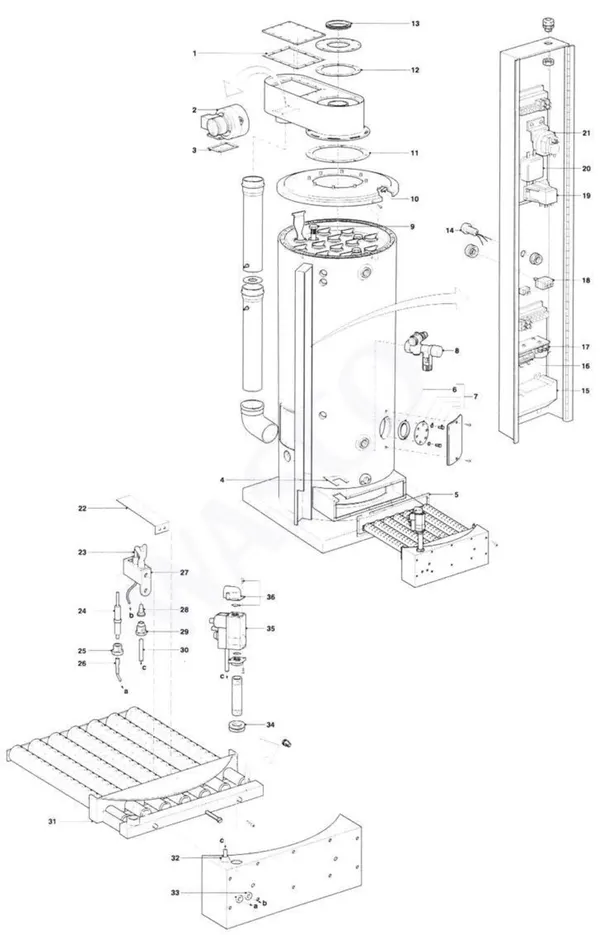Exploded view A.O. Smith BFM 100: Totaaloverzicht