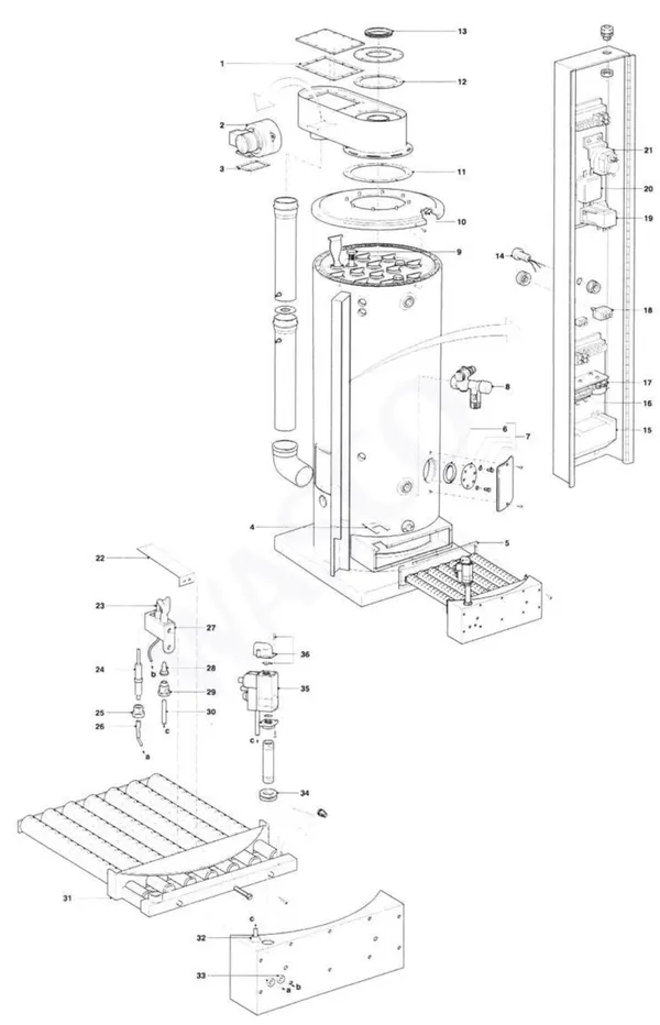 Exploded view A.O. Smith BFM 30: Totaaloverzicht