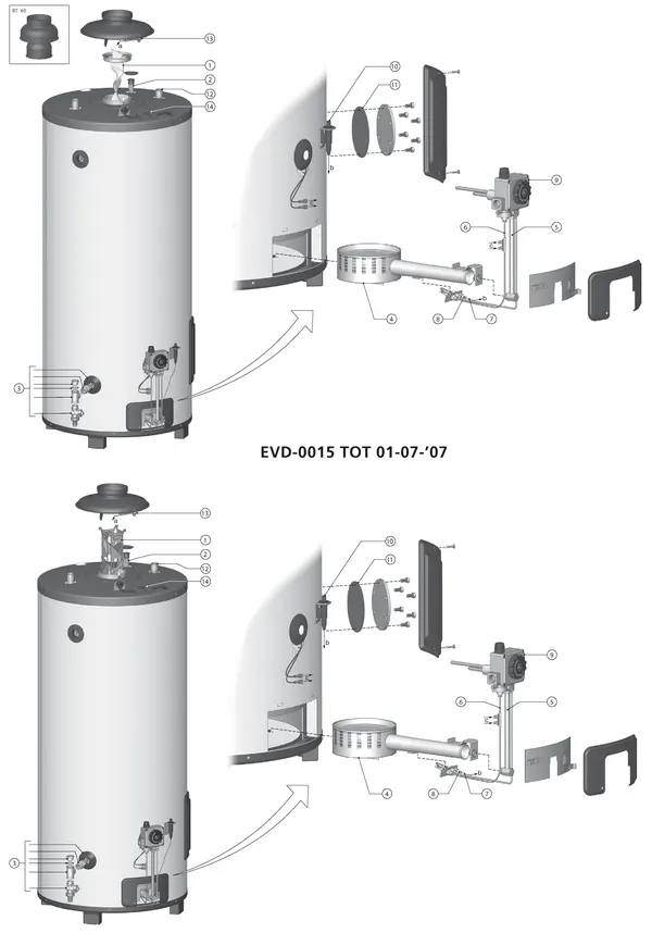 Exploded view A.O. Smith BT(T) 65: Totaaloverzicht