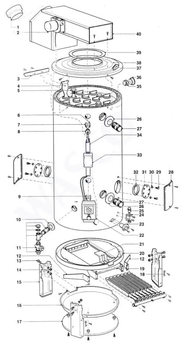 Exploded view A.O. Smith BTE 197 NN: Totaaloverzicht