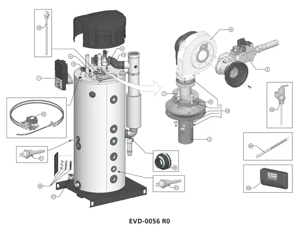Exploded view A.O. Smith SGE 40 (tot 30-12-2012): Totaaloverzicht