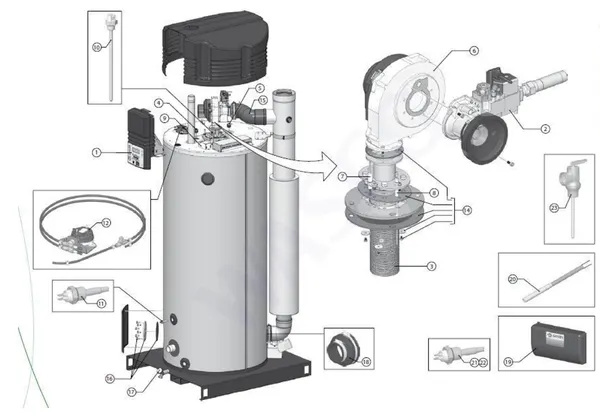 Exploded view A.O. Smith SGS 30 (na 09-2009): Totaaloverzicht