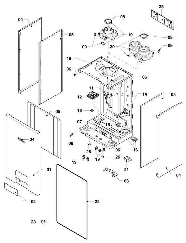 Exploded view Vaillant ecoTEC plus VHR 25/32 CS/1-5: Manteldelen