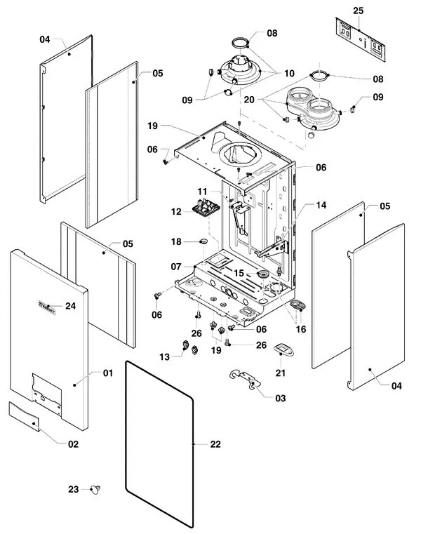 Exploded view Vaillant ecoTEC plus VHR 30/36 CS/1-5: Manteldelen