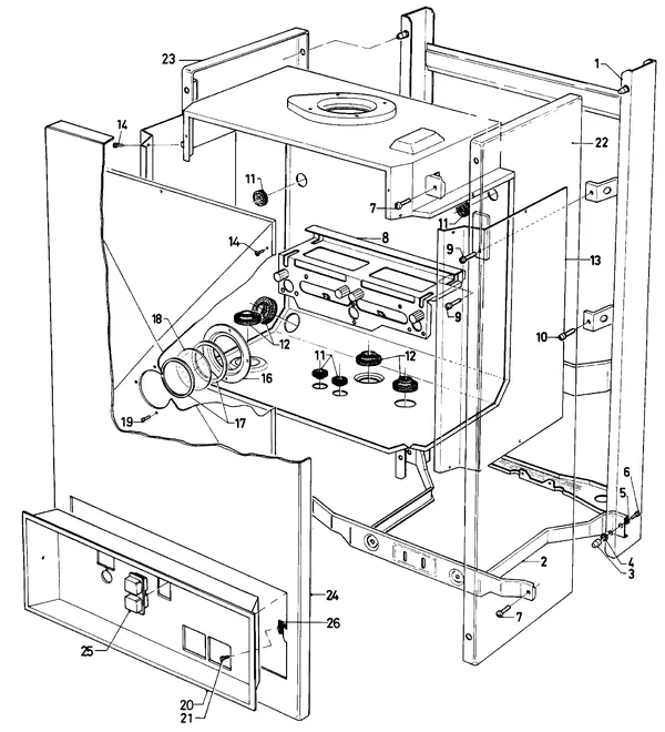 Exploded view Vaillant Combiketel Turbo CWK 24-12 E SO28: Manteldelen