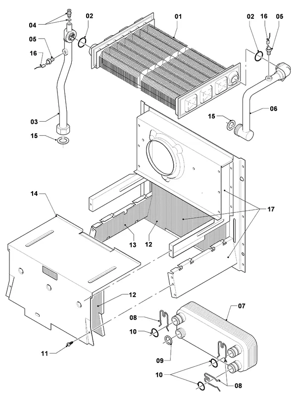 Exploded view Vaillant Combiketel Turbo CWK 245/3 R1: Warmtewisselaar