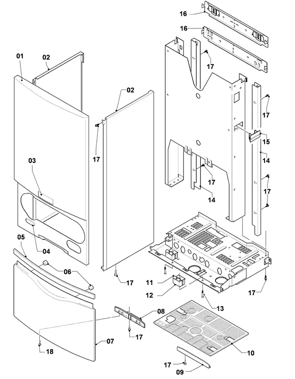 Exploded view Vaillant Combiketel Turbo CWK 245/4-5: Manteldelen