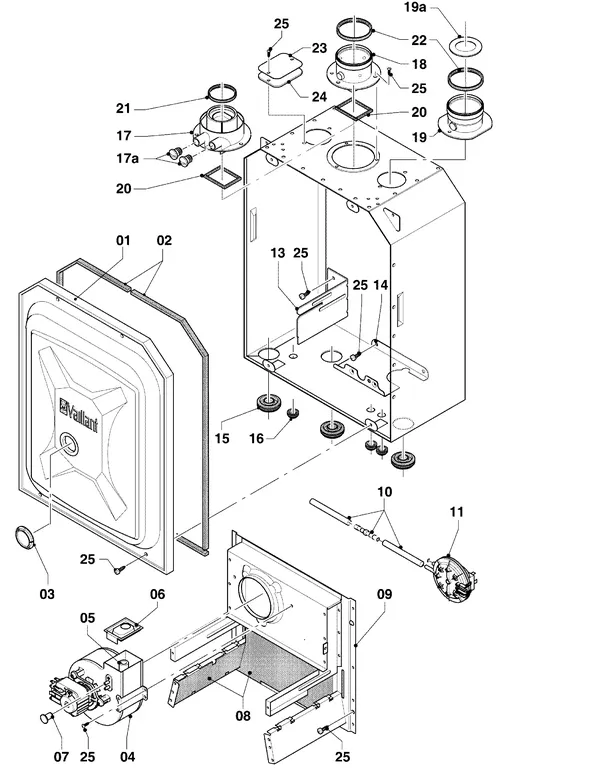 Exploded view Vaillant Combiketel Turbo CWK 245/4-5: Verbrandingskamer