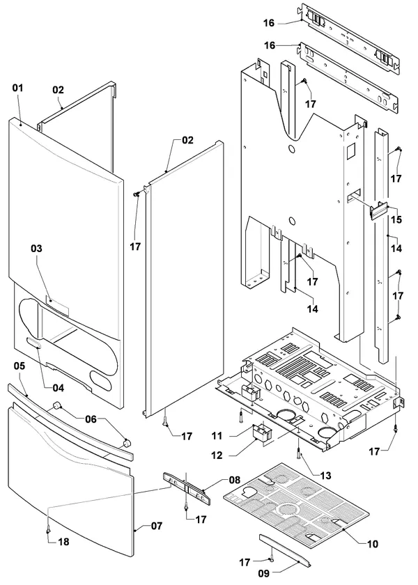 Exploded view Vaillant Combiketel Turbo CWK 245/4-5 R3: Manteldelen