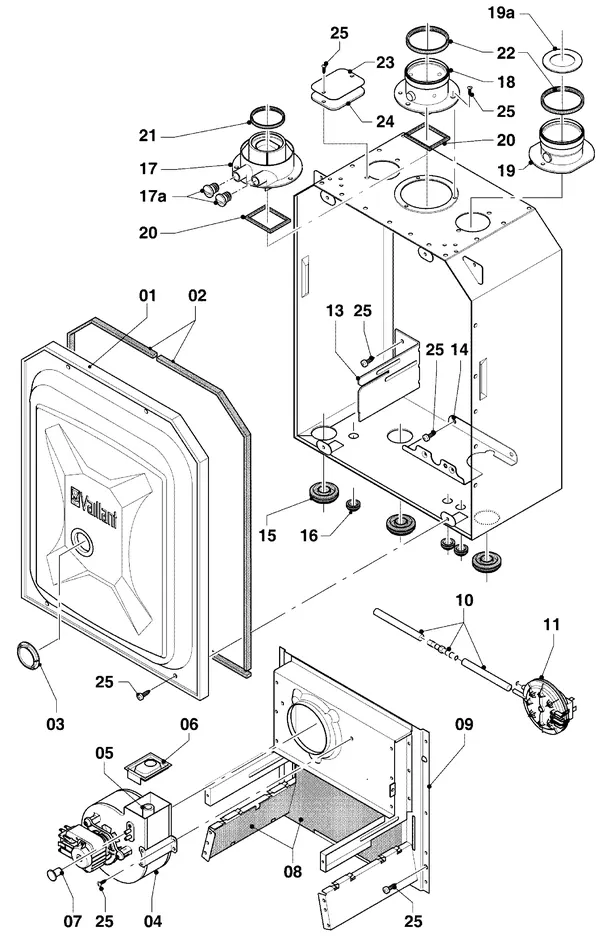 Exploded view Vaillant Combiketel Turbo CWK 245/4-5 R3: Verbrandingskamer