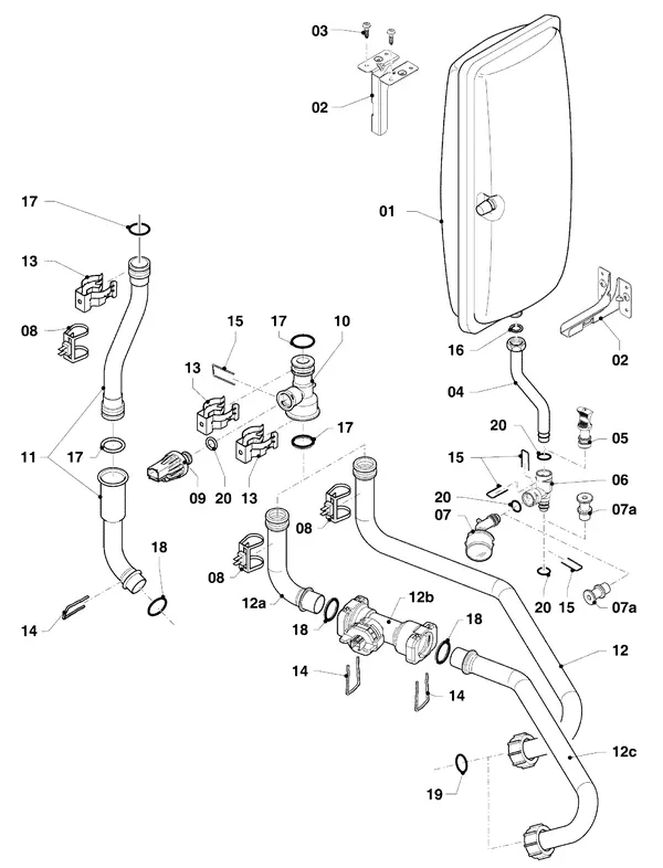 Exploded view Vaillant ecoTEC pro classic VHR 18-24/5-3 R4: Hydraulische delen
