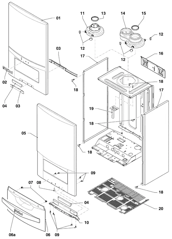 Exploded view Vaillant ecoTEC pro classic VHR CW3 5-3: Manteldelen