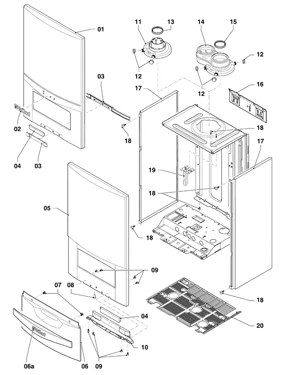 Exploded view Vaillant ecoTEC pro classic VHR CW3 5-3 EXP R2: Manteldelen