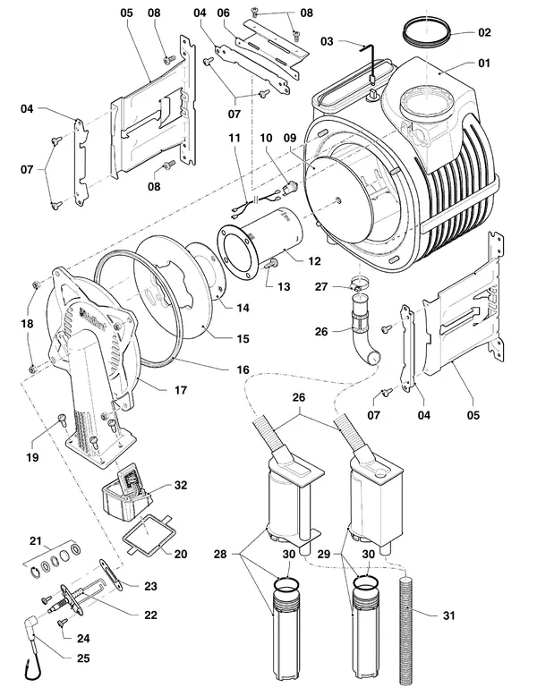 Exploded view Vaillant ecoTEC pro classic VHR CW4 5-3 EXP R1: Brander warmtewisselaar