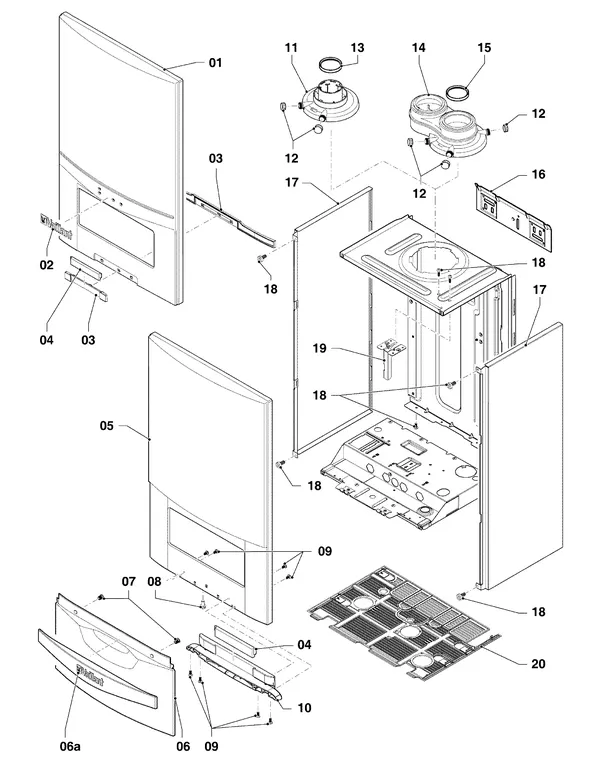Exploded view Vaillant ecoTEC pro classic VHR CW4 5-3 EXP R4: Manteldelen