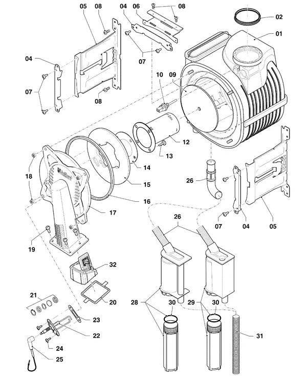 Exploded view Vaillant ecoTEC pro classic VHR CW4 5-3 OT R4: Brander warmtewisselaar