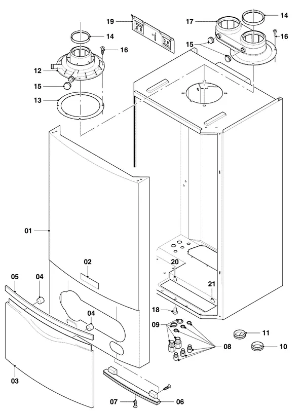 Exploded view Vaillant hrEXCLUSIEF VHR 20/4 S R1: Manteldelen