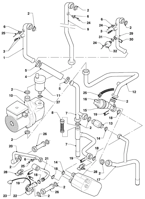 Vue éclatée Vaillant hrEXCLUSIEF VHR 35 C : Pièces de raccordement