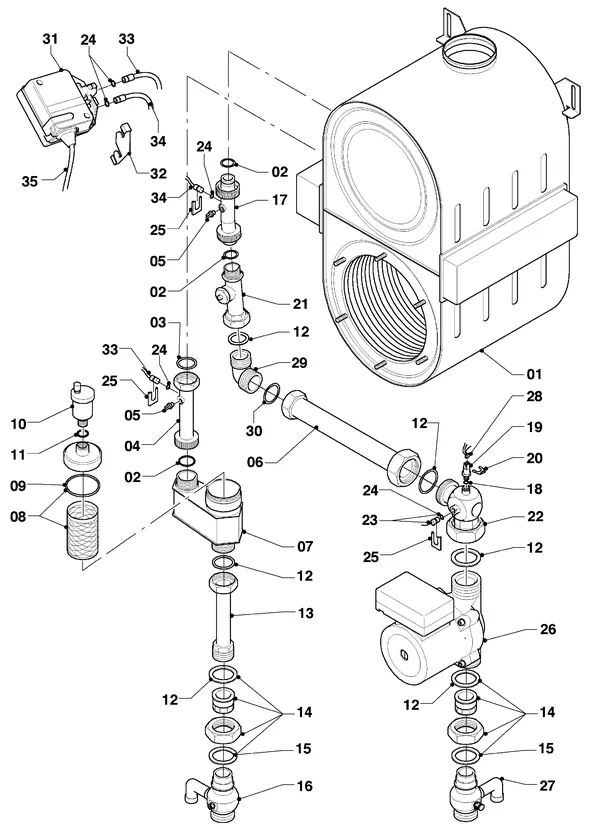 Exploded view Vaillant hrEXCLUSIEF VHR 65/4 S: Aansluitdelen
