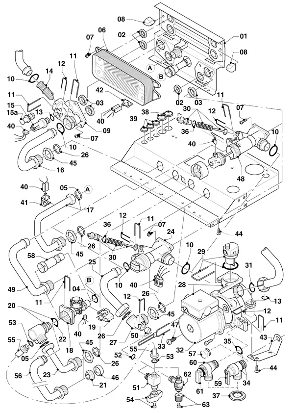 Exploded view Vaillant hrPRO CW 4/3 EXP: Aansluitdelen hydroblok