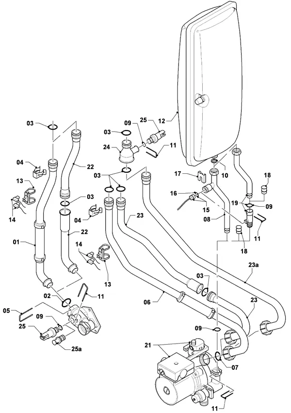 Exploded view Vaillant hrPRO CW 4/3 EXP: Aansluitdelen