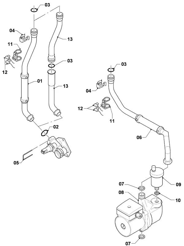 Vue éclatée Vaillant hrSOLIDE/3 VHR 30-34/3 C : Pièces de raccordement