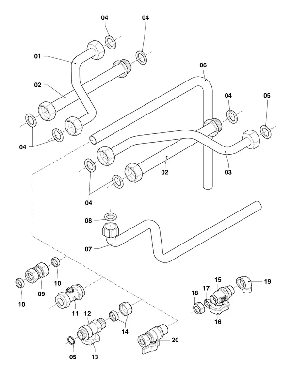 Vue éclatée Vaillant hrSOLIDE/3 VHR 34/3 IC : Tuyaux de raccordement