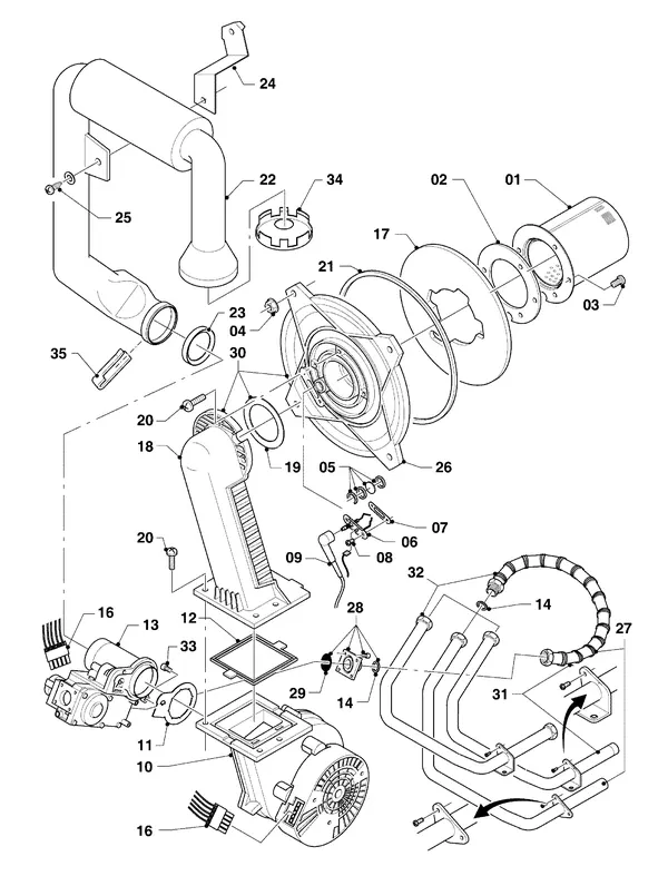 Vue éclatée Vaillant hrSOLIDE/3 VHR 34/3 IC : Bloc gaz et brûleur