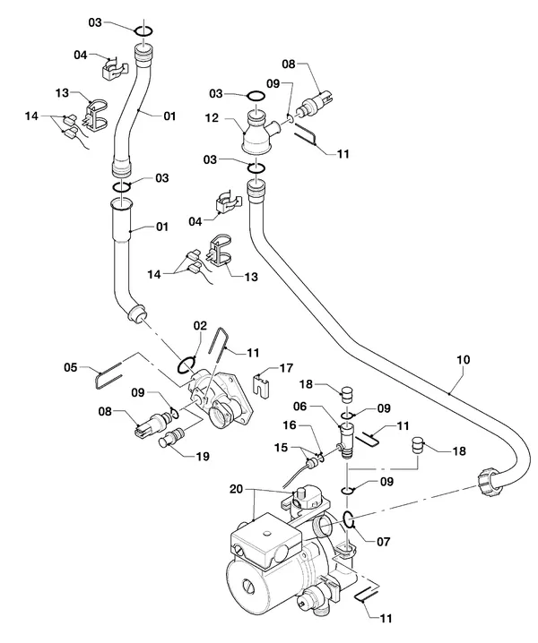 Vue éclatée Vaillant hrSOLIDE plus VHR 18-22/3-5 : Pièces de raccordement