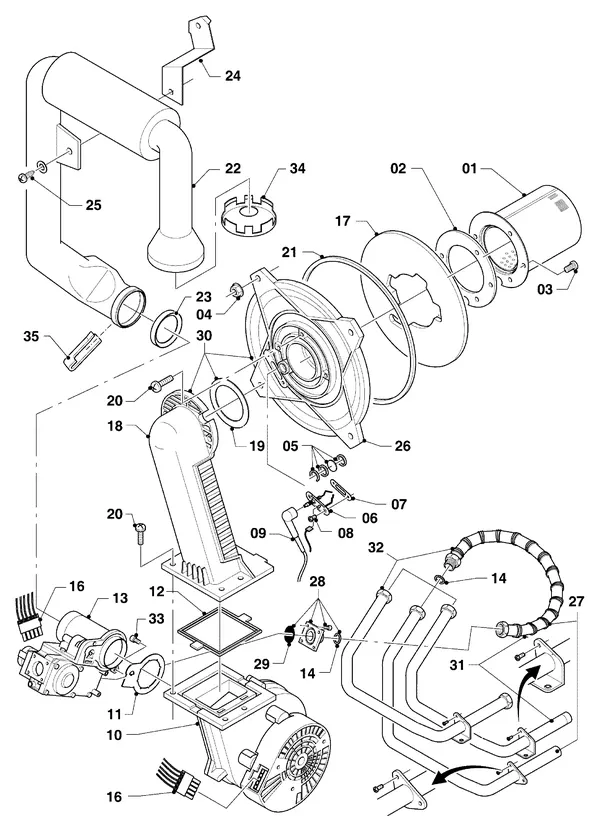 Vue éclatée Vaillant hrSOLIDE plus VHR 18-22/3-5 : Bloc gaz et brûleur