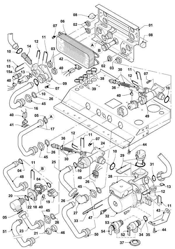 Vue éclatée Vaillant hrSOLIDE plus VHR 30-34/3-5 : Pièces de raccordement – hydrobloc