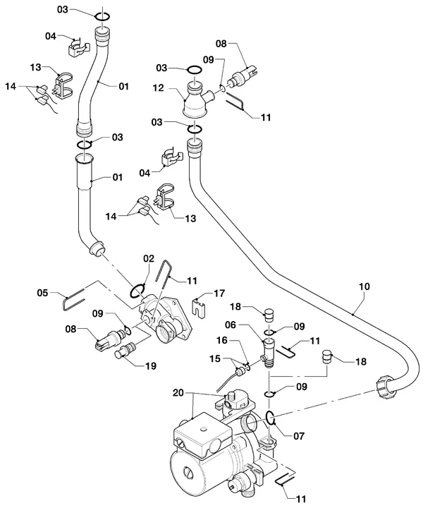 Vue éclatée Vaillant hrSOLIDE plus VHR 30-34/3-5 : Pièces de raccordement