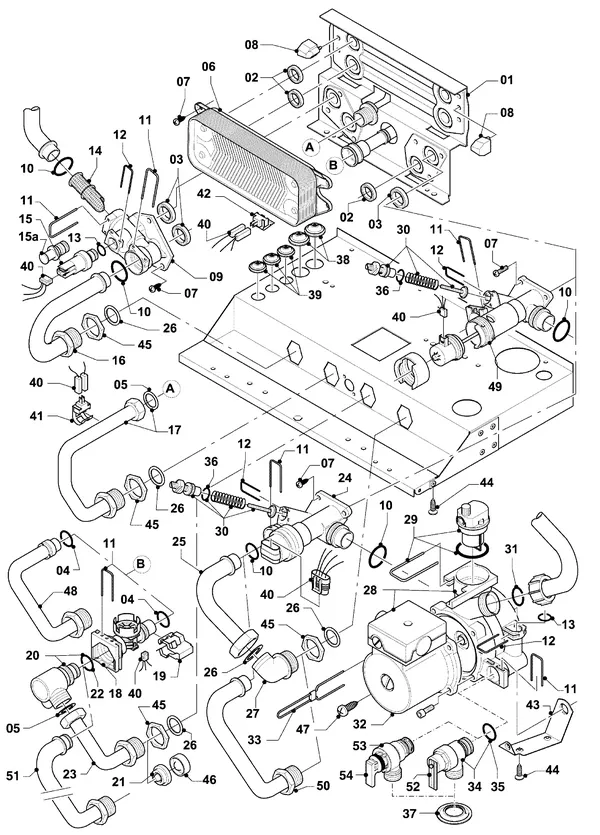 Vue éclatée Vaillant hrSOLIDE plus VHR 24-28/3-5 R3 : Pièces de raccordement – hydrobloc
