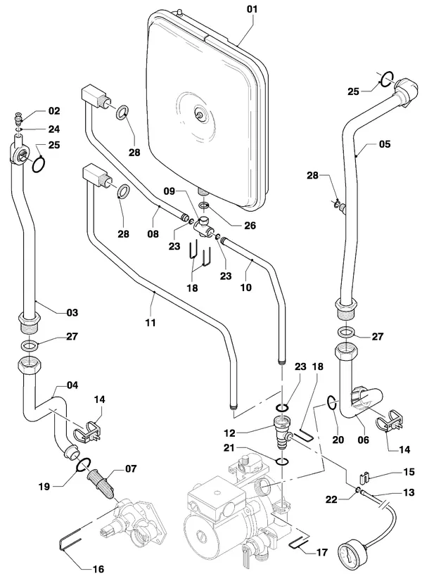 Exploded view Vaillant thermoCOMPACT VC 254/4-7: Aansluitleidingen