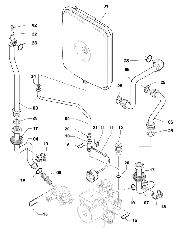 Vue éclatée Vaillant thermoCOMPACT VC 255/4-7 Turbo : Tuyaux de raccordement
