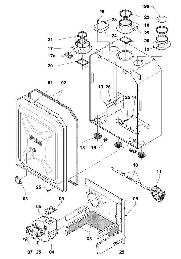 Vue éclatée Vaillant thermoCOMPACT VC 255/4-7 Turbo : Chambre de combustion