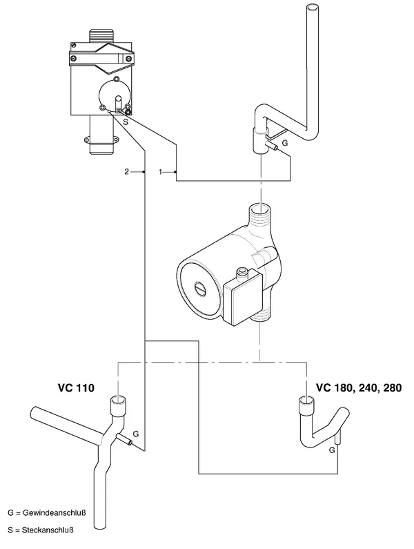 Vue éclatée Vaillant Chaudière VC 180 XE (TTB) : Pièces de raccordement B