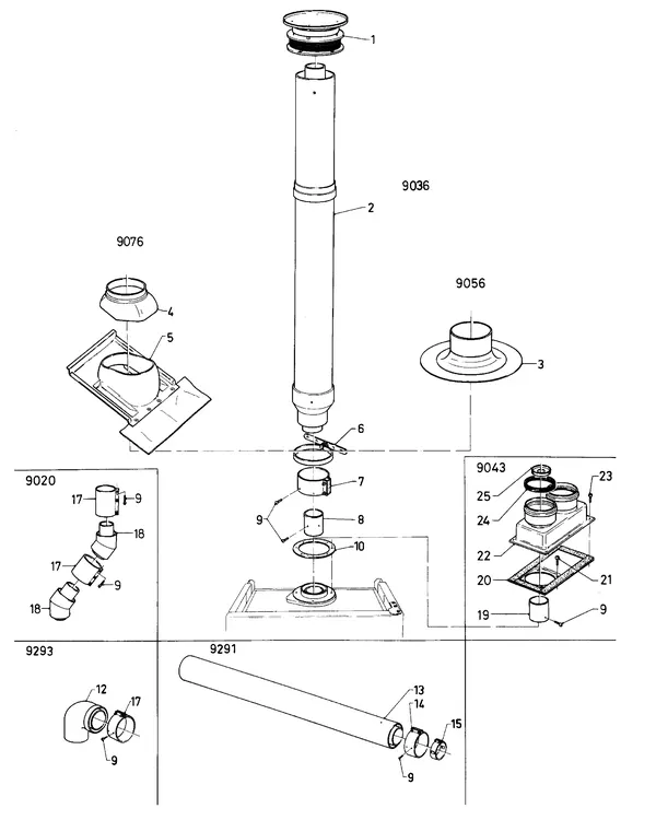 Exploded view Vaillant Cv-ketel Turbo VC 242 E: Vertikale dakdoorvoerb