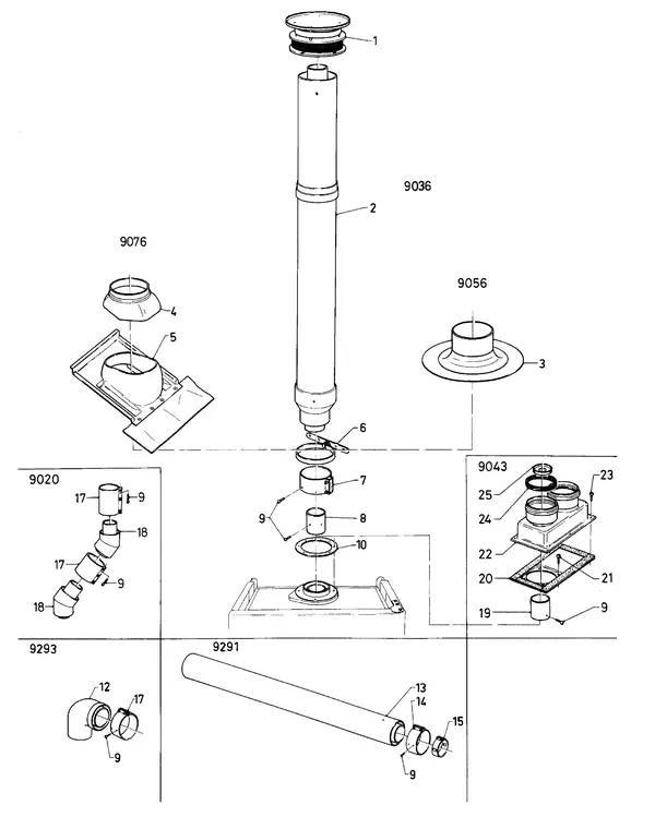 Exploded view Vaillant Cv-ketel Turbo VC 245 E: Verticale dakdoorvoera